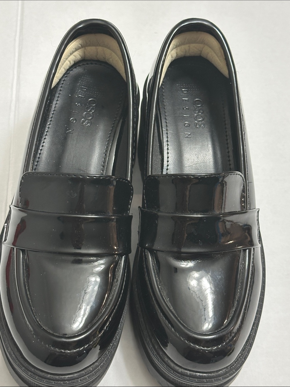 ASOS Design Black Chunky Platform Loafer Heels Y2K Academia Preppy Size 5 - Picture 2 of 12
